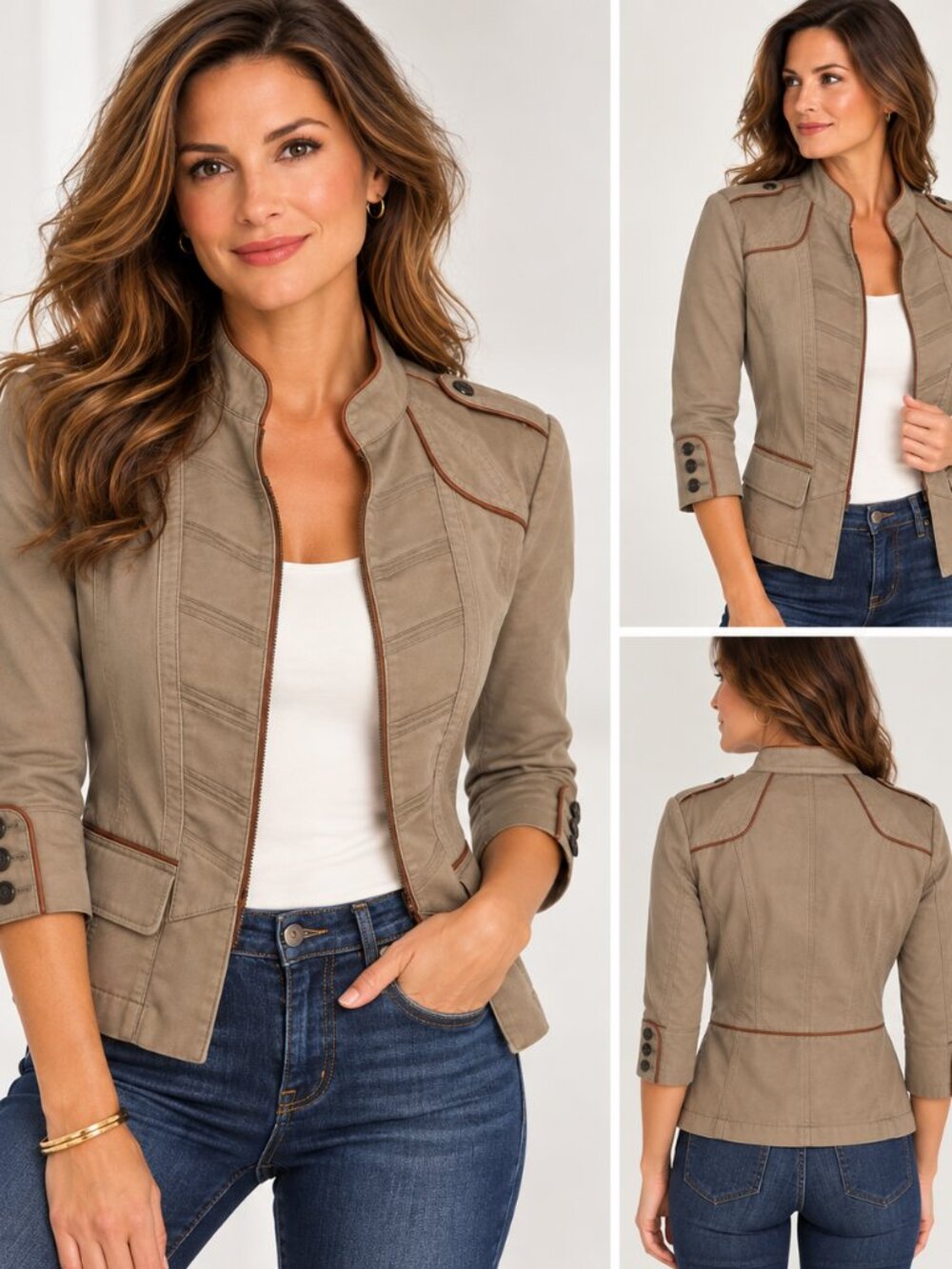 WHBM White House Black Market Tailored Khaki Utility Jacket Size 14P